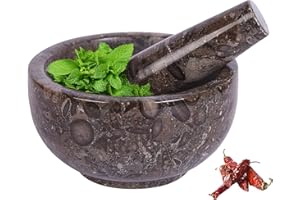 Marble Hives Marble Mortar & Pestle Kitchen Set – 2.5,4,5 Inch Herb Grinder, Spice Grinder, Pill Crusher, Fine Powder Grinder, Avocado Masher & Coffee (Oceanic Grey, 5 Inch Bowl Shape)