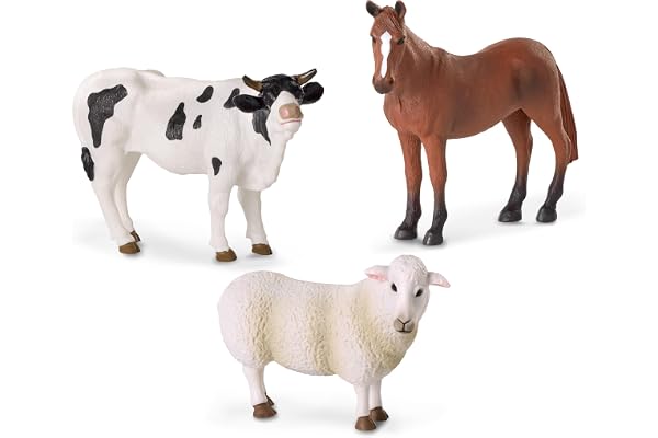 Terra by Battat - Mouton, Taureau, Cheval - Jouet Animalier pour Enfants - Figurines d'animaux de la Ferme - Jeu d'animaux réalistes - Mouton, Taureau, Cheval - 3 Ans et +
