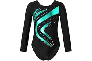 YiZYiF Ragazze Ginnastica Leotards Body Danza Classica Bambina Ginnastica Artistica Maniche Lunghe Balletto Costumi con Strass Lucido Decorato