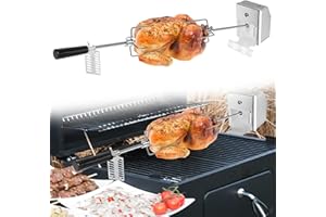 YRHome Brochetas giratorias eléctricas de 107 cm, 2 agujas de carne, motor de 220 – 240 V, asador de pollo, pincho giratorio, juego para barbacoa de gas universal