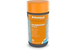 Steinbach Poolpflege Sauerstoffgranulat - 0756001TV00-1 kg - Pooldesinfektion ohne Chlor - Aktivsauerstoff zur Wasserpflege - Schnelle Desinfektion & Oxidation - Für Erstdosierung & Dauerdosierung