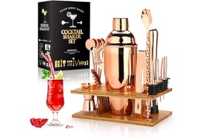 Sovyime Cocktail Set Cocktail Shaker 750ml Barkeeper Set, 16-teiliges Edelstahl Bar Cocktail Zubehör mit Holzständer, Perfektes Zuhause Küche Geschenk für Männer Frauen
