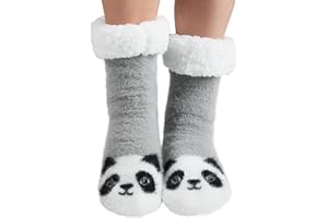 ILOVDAISY Hüttensocken Stoppersocken Kuschelsocken Damen Mädchen, Thermosocken Dicke Warme Socken Weihnachtssocken Wintersocken Flauschige Haussocken Bettsocken mit Noppen Hausschuh Socken für Weihnachten