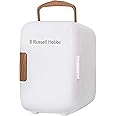 Russell Hobbs RH4CLR1001SCW 4L/6 Can Mini Portable Cooler & Warmer for Drinks, Cosmetics/Makeup/Skincare, AC/DC Power, Scandi Style, White & Wood Effect, For Bedroom, Home, Caravan, Car