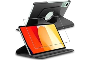 ebestStar - Etui Dla Xiaomi Redmi Pad SE, Pokrowiec Obrotowe Obracany 360 Stopni, Ochrona ze Skóry PU, Czarny + Szkło Hartowane