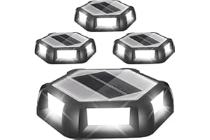 NATPOW Solar Deck Lights, Dusk Till Dawn Outdoor Lights Solar Power, Cool White Ground Lights, IP65 Waterproof Decking Lighting, LED Outdoor Path Light for Garden Lawn Pond Pathway Step 4Pack
