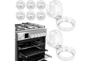 VEGOATY 8 Stück Herdknopf Kindersicherung, Herdschutz Kinder Herdknöpfe, Kindersicherung Herd für max. Ø 4,2 cm und 4 cm hohe Herdknöpfe mit Kleber, Montage ohne Knopf Demontage, Hohe Temperaturbeständigkeit