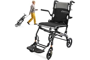 ‎WHLICKS Rollstuhl Faltbar Leicht, Rollstuhl mit Teleskopgriff und Fußstützen, Sitzbreite 43 cm, 8,8 kg Rollstühle Tragbar für Erwachsene, Reiserollstuhl Geeignet für ältere Menschen