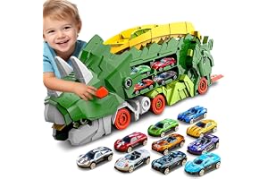 Esteopt Lastbil, bil, för pojke, 3, 4, 5, 6, 7, bärbar, lastbil, med 12 dinosaurier, presentlåda