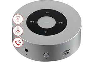 KAMINIO Altavoz crepitante Moritz - Potente Caja de Sonido con Sonidos de Fuego de Chimenea, Bluetooth, AUX, micrófono, batería - Plateado