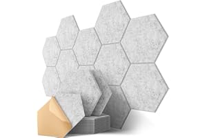 KUCHOOW Self-Adhesive Hexagon Acoustic Panels, 12 Pcs High Density Soundproofing Panels for Ceiling/Door/Wall Decoration and Acoustic Treatment (12" X 10.5" X 0.4")