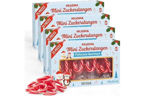 Uppsättning av 4 presentförpackningar jul med röd-vita randiga minipolkagrisstänger, godiskanes med jordgubbssmak, juldekoration julgransdekoration 4 x 50 g, totalt 40 stycken