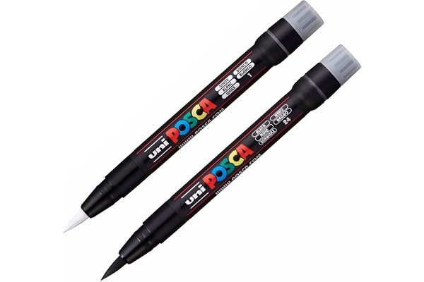 Uni Posca PCF-350 pensel tippad färg markör konst penna - tyg glas metall penna - svart och vitt set