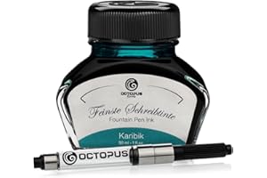 Octopus Fluids Füllhaltertinte im Tintenglas inklusive Konverter, Schreibtinte für Füllhalter, Füllertinte in Karibik 30ml mit Tintenkonverter