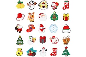 PWSAP 25PCS Charmes de Chaussures à Thème Noël, Santa Wapiti Cloche CLOG Charmes pour Crocs Sandales à Sabots, Xmas PVC Breloques de Chaussures, Cadeau de Fête pour Garçons Filles Enfants