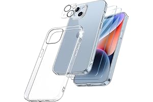 FLLAO Handyhülle für iPhone 14 Hülle mit 2 Schutzfolie und 1 Kameraschutz, Weiche TPU Silikon Stoßfest Schutzhülle [Schutz in Militärqualität] Durchsichtige Kratzfest Dünne iPhone 14 HandyHülle