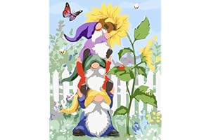 MOGTAA Gnomo Dipingi con i Numeri per Adulti, Giardino Pittura con Numero per Bambini, Primavera Kit di Pittura acrilica Principianti, Decora la casa Regalo,con Vernici e pennelli, 40x50cm