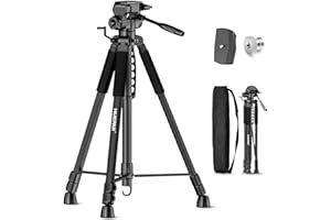 Huepar 172cm Trépied pour Niveau Laser avec tête panoramique pivotante 3 Directions, poignée Portable, Niveau à Bulle, Plaque à dégagement Rapide avec Support à vis 1/4" et écrou Adaptateur UNF 5/8"