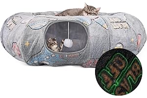 TAIKURA Katzentunnel, Glow-in-The-Dark-Design, Faltbares Katzentunnel Rund mit Schlafplatz, Rascheltunnel XXL Großes Katzen Tunnel, 4X Eingängen Katzenhöhle & 2X Spielzeugbälle, Mehrere Kombinationen
