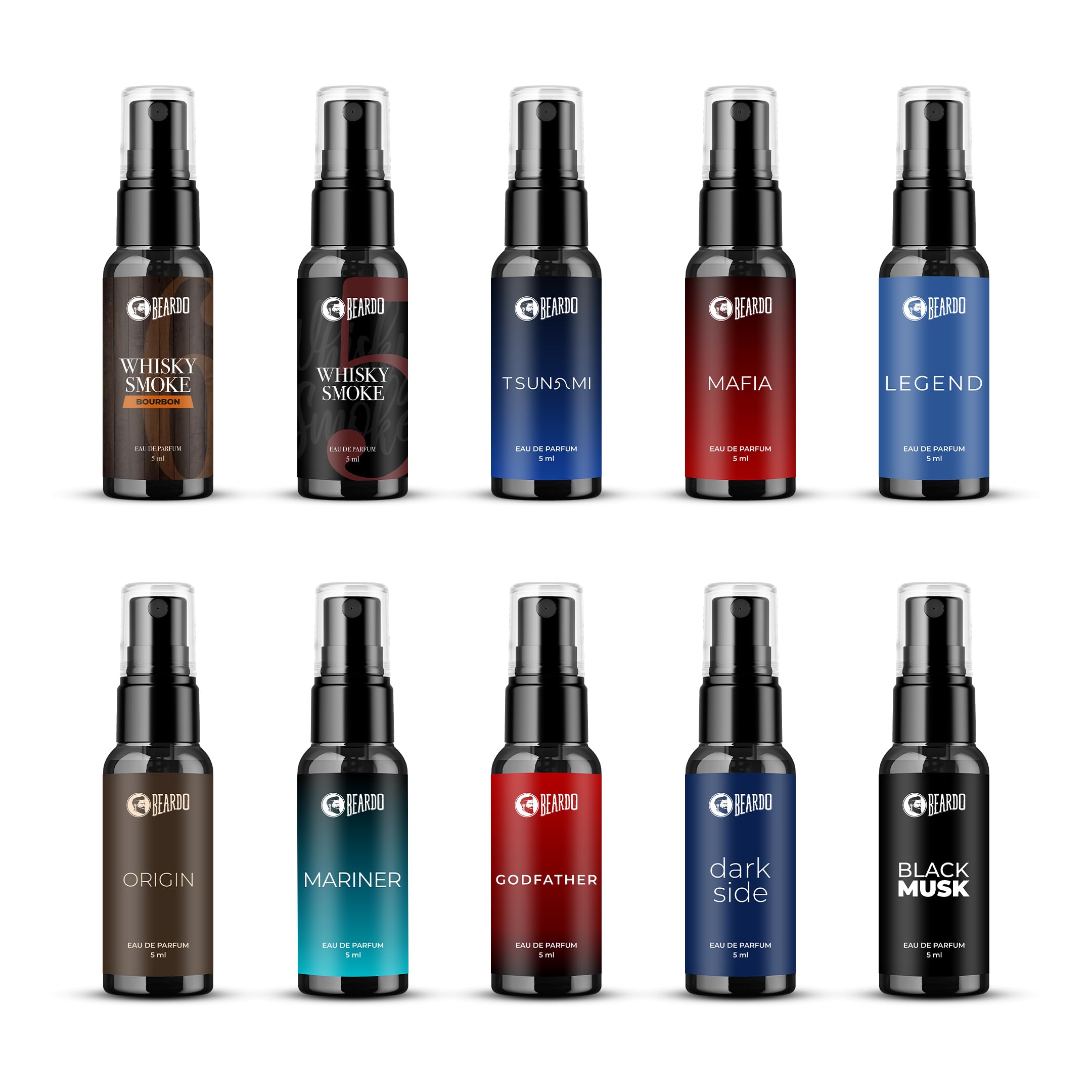 Beardo Mini Perfume Trial Kit, 10 x 5ml | Best Date Night Fragrances for Men | Travel friendly perfume kit for all moods & oc