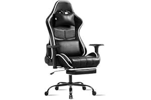 Fruyyzl Sillas Gaming con Reposapies, Silla Gamer Adulto con Respaldo Lumbar, Silla Escritorio Gaming Ajustable en Altura, Silla Ordenador en Piel Sintética (XL, 80 Top - Negro)