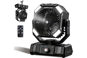 Bärbar Dimfläkt 10000 mAh, Fjärrkontroll, Tank, LED, Timer | Uppladdningsbar oscillerande fläkt med 2 dimlägen, LED-ljus och
