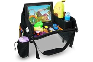 DMoose Kids Travel Tray - Premium 600D Oxford Fabric - Toddler Car Seat Tray with Stationary & Cup Holder - Portable Road Trip Essentials for Kids with Waterproof Tablet Holder & Sturdy Side Walls