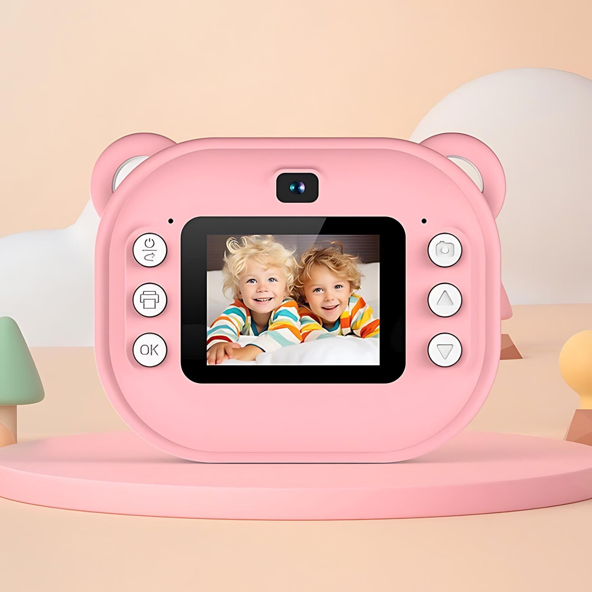 Kids Camera Instant Print with Print Paper, Selfie Digital & 1080P Video Camera (Pink)