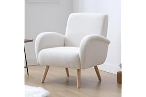 chairus Butaca Ocio Moderno Sofá de Salón Individual con Patas de Madera, Sillón Pequeño Lectura para Sala de Estar/Dormitorio, Blanco
