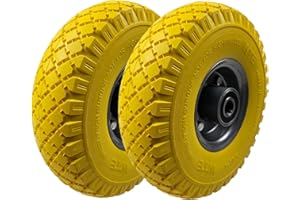 Veto 2 X PU-Sackkarrenrad, ø=260mm, Tragkraft 130kg, Pannensicher mit Gummiprofil, geschraubte Metallfelge, 2 Kugellager, Gelb, Rad