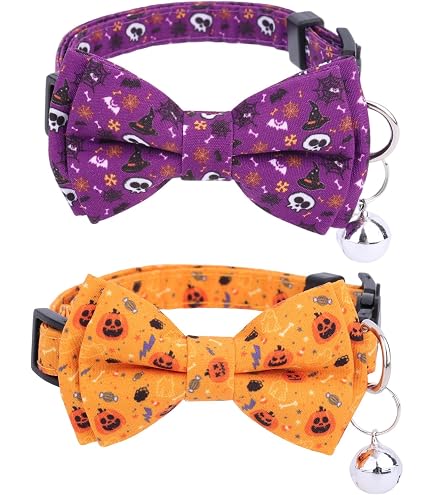 Halloween-Katzenhalsband Mit Fliege & Glocke – Verstellbar (15–27,9 Cm), Kürbis-Motiv, Für Katzen & Welpen