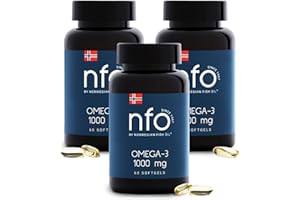 NFO OMEGA 3 1000 mg 3er Pack [3x60=180 Kapseln] Norwegische Fischöl Omega 3 Kapseln hochdosiert, Fischöl Kapseln EPA & DHA als TG-Form & Vitamin E, Omega 3 Öl Aminosäuren Komplex hochdosiert Wildfisch