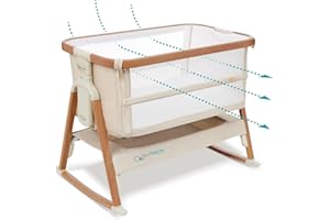 Tutti Bambini CoZee® Breeze PLUS - Extra Breathable Next To Me Crib & Standalone Baby Cot with Larger Mesh Side Windows, Easy Fold, with Mattress (0-6 months) - Walnut/Ecru