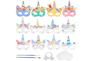 Landifor 24 Pieces Unicorn Masks Children's Craft Set Unicorn Paper Masks for Painting Children's Masks Creative Crafts for Birthdays Halloween Carnival Theme Party Bags