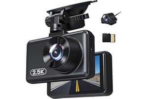 GKU 2.5K Dashcam Voiture Avant Arrière,FHD 1600P+ 1080P Camera Embarquée Voiture avec Carte SD 32G, 3" IPS Camera Voiture, G-Capteur, Vision Nocturne, Mode Stationnement 24H, Enregistrement en Boucle