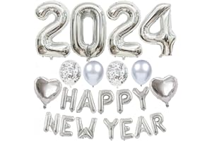 Conruich Silvester Deko 2024 Dekoration, Luftballons Happy New Year 2024 Deko Set, Silber Neujahr Deko 2024 Helium Ballon Folienballon Zahl 2024 für Jahreswechsel Neujahr Silvester Party Dekorationen