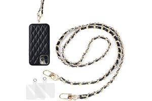 DORART HOME Cadena de teléfono portátil para cuello con 2 parches de repuesto, cordón de bolso de piel sintética de aluminio, cordón universal, largo y correa antipérdida, correa larga, correa larga, para la