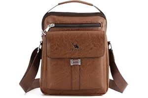 SUKUTU Hombre Bolsa de Hombro de Cuero de la PU Mensajero de Negocios Bolsa de Viaje Retro Impermeable Crossbody Bolsa Multi Bolsillos Bolso Bolso