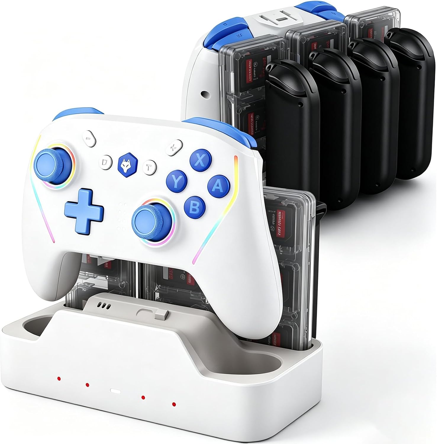 NBCP W2 Wireless Controller and Charging Dock Bundle for Nintendo Switch 2,5-in-1 Magnetic Fast Charger Station with 18 Game Card Storage,RGB Light,Customizable Turbo & Macro Gaming Remote