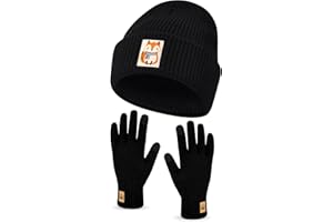 Geyoga Animal Embroidered Women Winter Hat Gloves Set Gift for Teacher Christmas Beanie Gloves for Dachshund Sausage Dog, Fox, Bee, Robin Highland Cattle Horse Lover