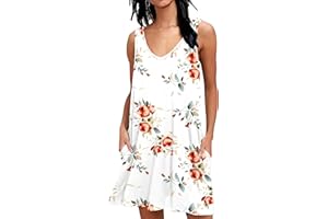 AUSELILY Camiseta Informal de Verano para Mujer Vestidos de Playa Vestido Sin Mangas Plisado Liso