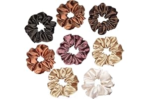 VONSERA Lot de 8 Chouchou Cheveux Femme, Chouchous en Satin Soie Doux Anti-Casse, Elastique Accessoire Coiffure Femme & Fille, pour Queue de Cheval & Chignon, (6 couleurs, 9 cm)