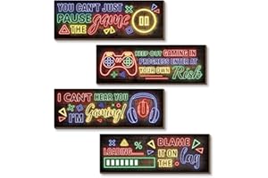 Kepuarm 4 Pcs Décoration Gamer,Deco Chambre Gaming,Panneau en Bois Gaming Decoration Murale,Poster Gaming Decoration Chambre Ado Garcon 20x10cm (Néon A)