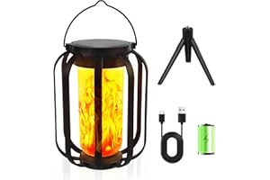 BATDTECH Solar Gartenleuchten mit Realistischem Flammeneffekt, Lanterne Solaire à Flamme IP65 Wasserdicht & Winterfest für Terrasse, Wand, Tisch, Standfuß & Hängeöse (Schwarz 1 Stück)