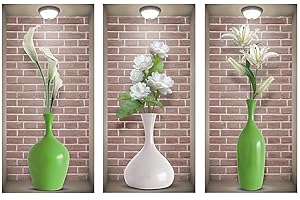 KAIRNE Autocollant Muraux 3D Plante,Autocollants Mural Feuille Vertes Adhésif,3D Stickers Mural Fleur et Vertes Vase,Autocollants Muraux Fleur de Salon,Sticker Muraux Cuisine Chambre Décoration Murale