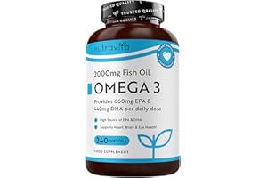 Nutravita Omega 3 Capsules High Strength 2000mg with 660mg EPA & 440mg DHA, 240 Softgel Omega 3 Fish Oil Capsules for 4 Months of Supply, Fish Oil Omega 3 Supplements