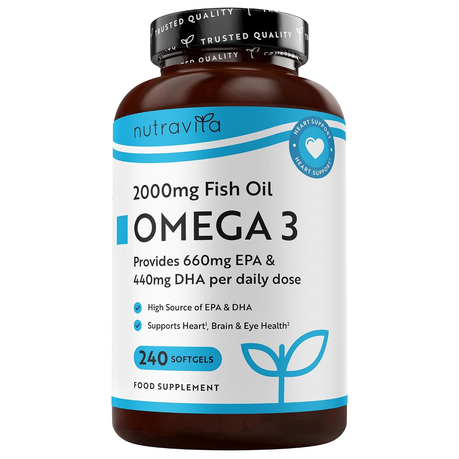 Nutravita Omega 3 Visolie 2000mg met 660mg EPA & 440mg DHA per Portie - 240 Softgel Capsules met Hoge Dosis Pure Visolie - DHA en EPA voor normaal functioneren van het hart
