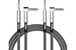 FIBBR Guitar Cable 1.8M-2 Pack, Right Angle Electric Guitar Instrument Cable 1/4 Inch Straight to Right Guitar AMP Cord for Bass Guitar, Electric Guitar, Electric Mandolin, Pro Audio