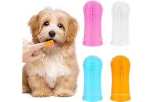 CUHZA 4 Pièces Brosse à Dent Chien, Brosse à Dents à Doigt Animaux, oins dentaires pour chiots, chats et petits animaux de compagnie, nettoyage des dents