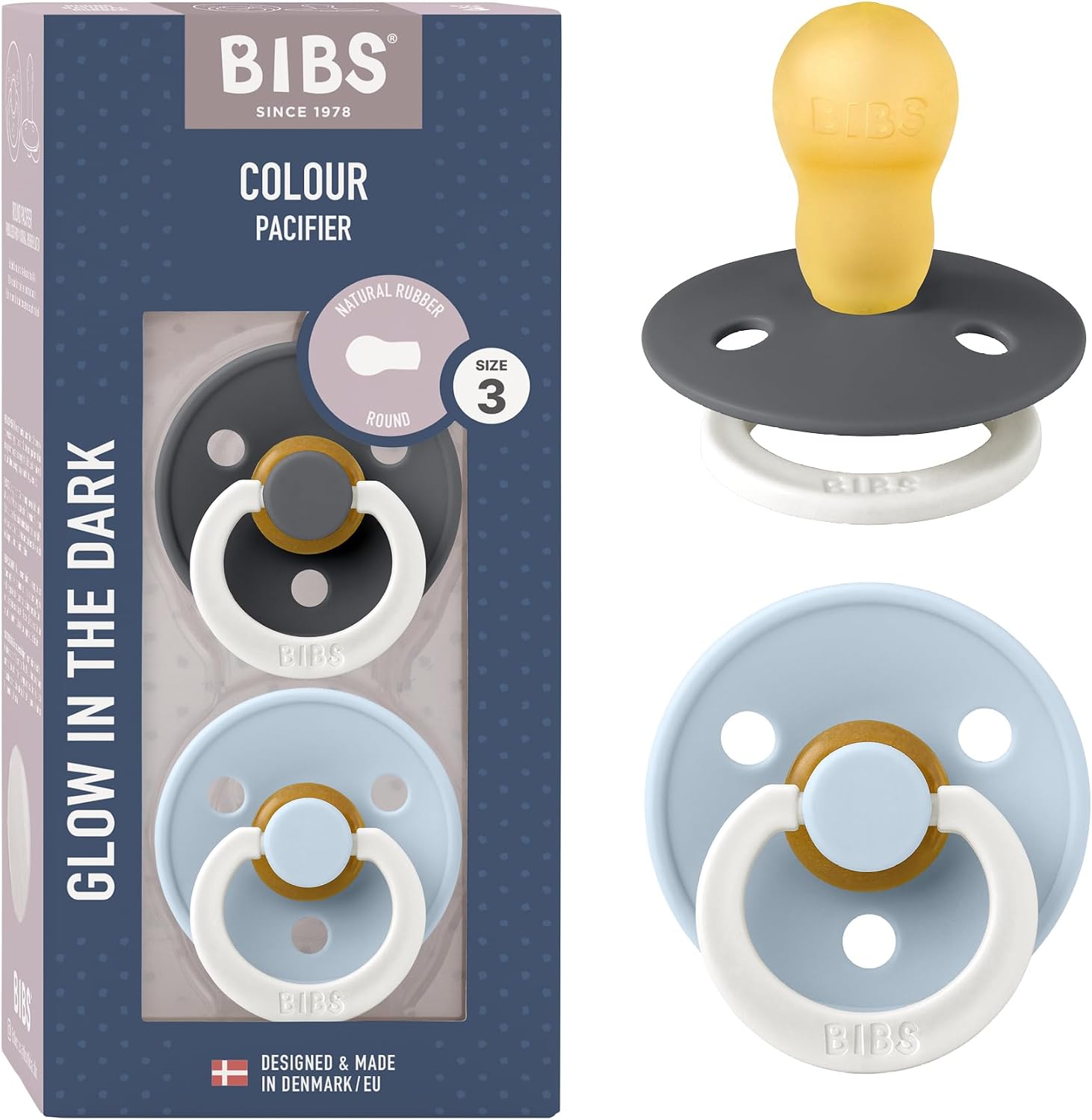 BIBS Colour Glow Paquete de 2 chupetes. Libre de BPA